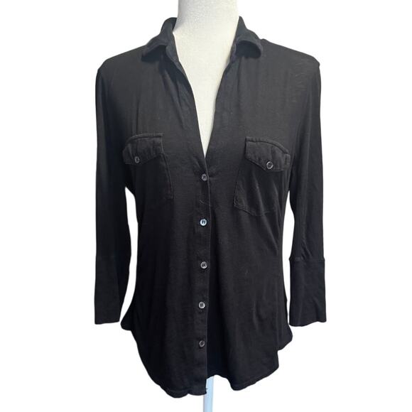 James Perse Standard Black Button Front Shirt Top Size 3 (Large) Made in USAa - Picture 1 of 7
